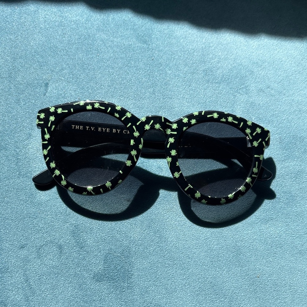 Crap Eyewear Black Sunglasses with Green Palm Print